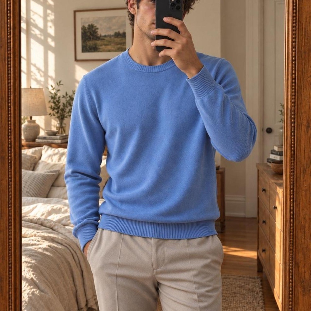 Fedeli 1934 Designer Light Blue 100% Cotton Fine Knit Sweater Medium/ Italian 50